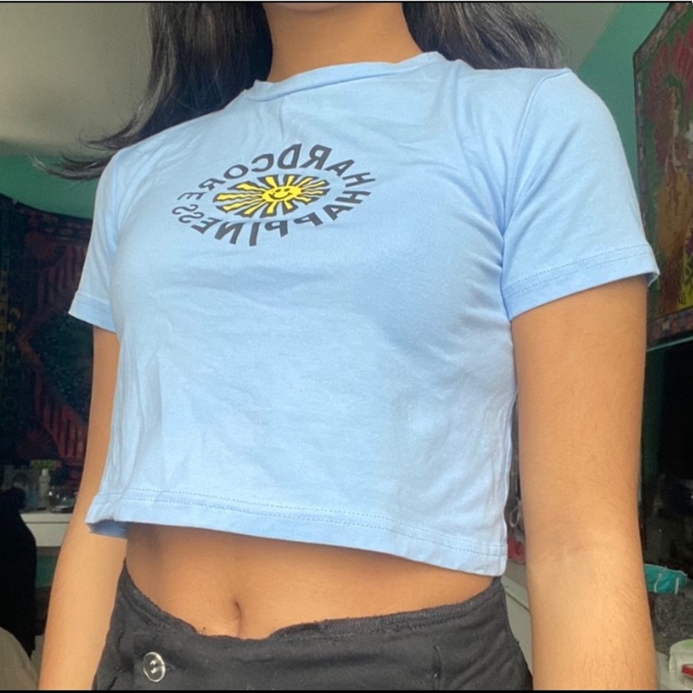 blue graphic crop top